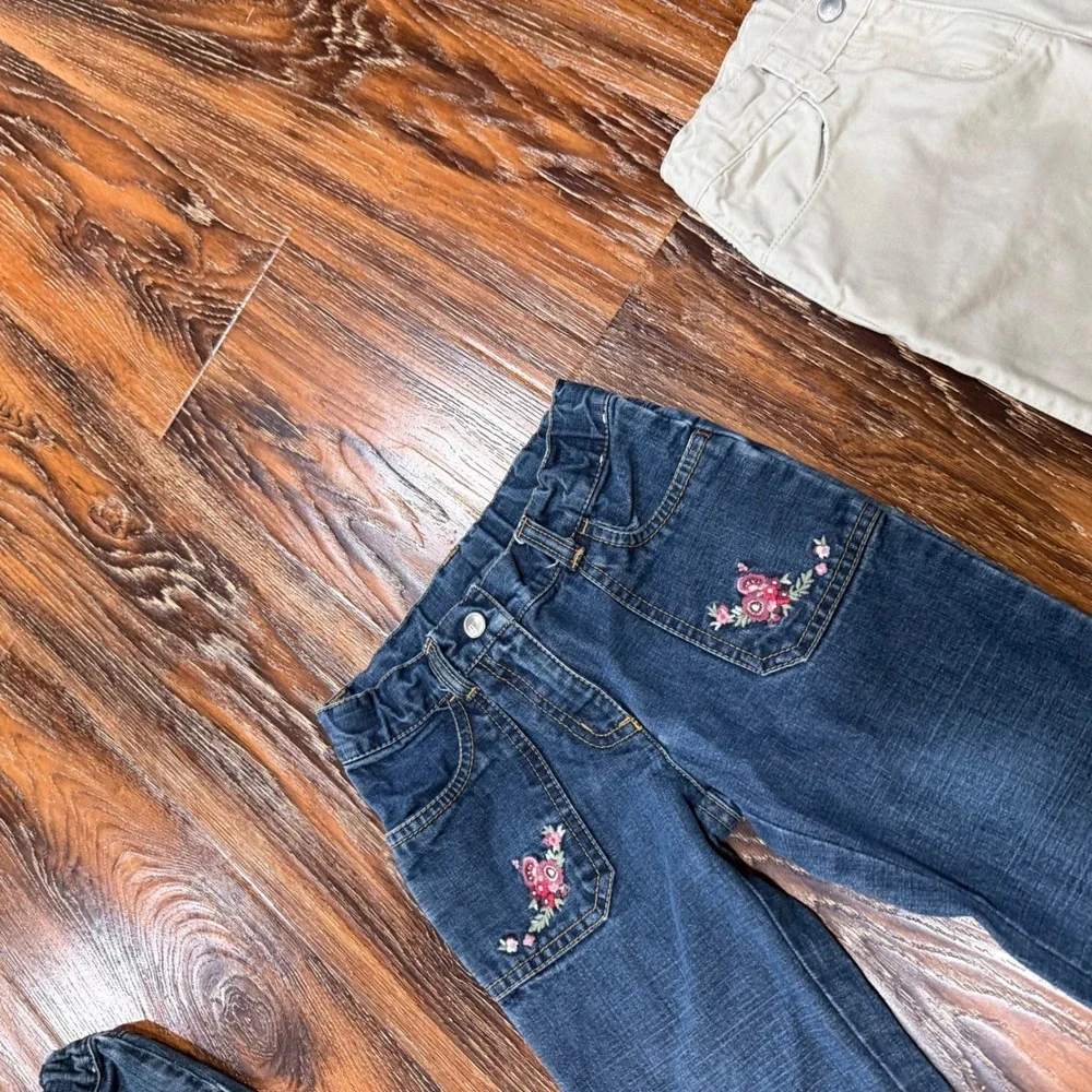 Gymboree Girls Flare Jeans Pants Bundle 3pc Size 6 Scottie Dog Floral Y2K Denim